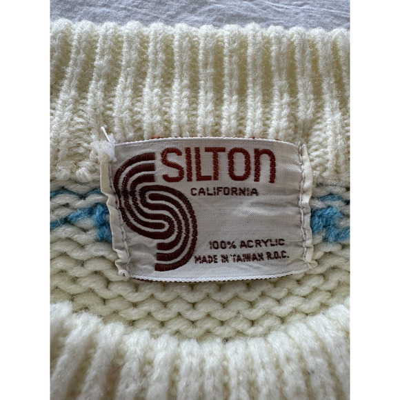 Vintage Silton Of California Nordic Fair Isle Pullover Crewneck L Large Blue - Picture 7 of 7